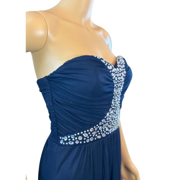 Rhinestone Embellished Floor Length Strapless Formal Gown in Midnight Blue - Picture 7 of 8